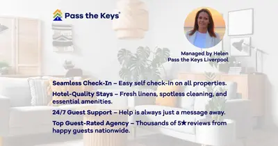 a flyer with descriptions of the key ingredients of a room with a woman at Ivy House, 3 Bed House, Parking - Pass the Keys in Liverpool