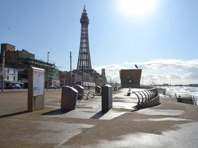 a view of the eiffel tower from the beach at Commonside Cottage in Lytham St Annes
