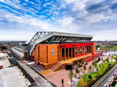 an overhead view of a football stadium at Near LFC & City Budget LongTerm Free Parking in Liverpool