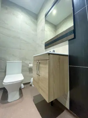a bathroom with a white toilet and a sink at Chelsea Suite Sasco Apartments in Blackpool