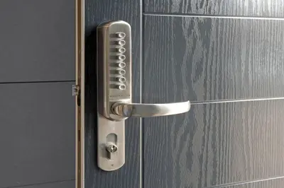 a close up of a door with a handle at Blackbird Luxury Accommodation Room 10 in Blackpool